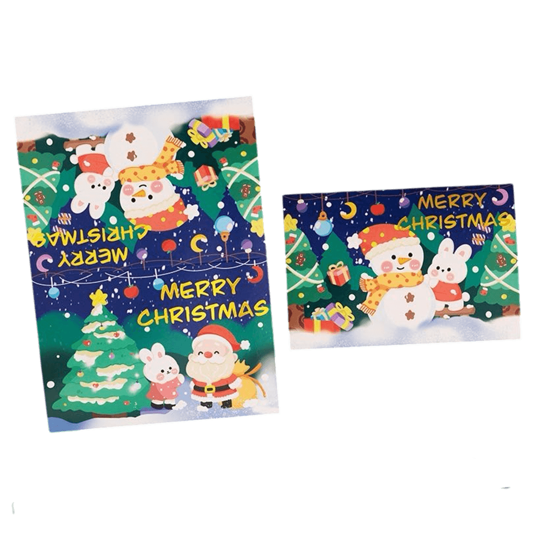 Carte de Noël personnalisée – Bonhomme de neige & Lapin – Message personnalisé