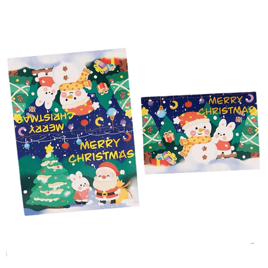 Carte de Noël personnalisée – Bonhomme de neige avec cadeaux – Message personnalisé