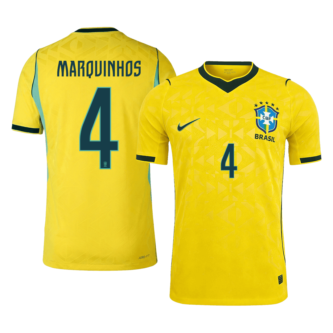 MARQUINHOS #4 Brésil Domicile Maillot - Coupe du Monde 2026 Jaune Joueur
