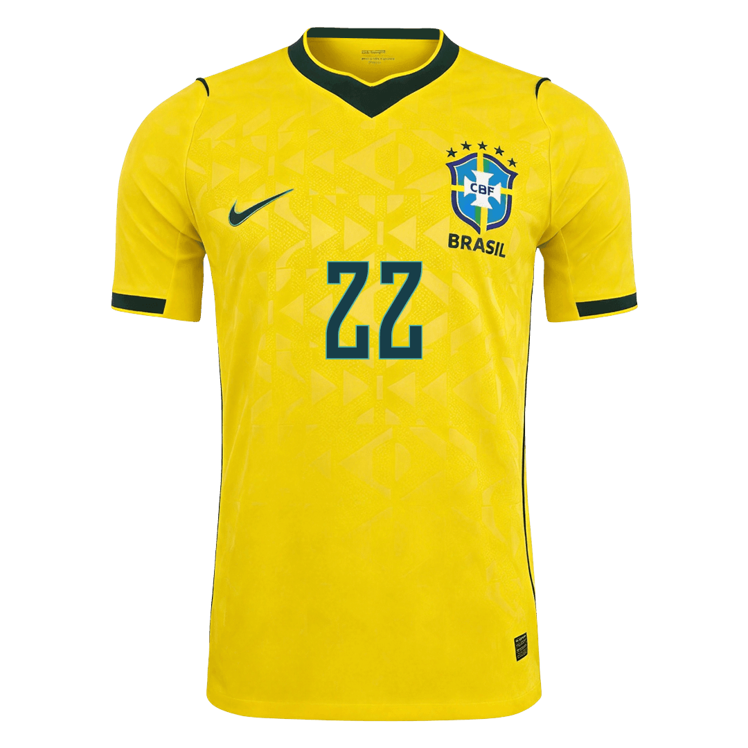 JOÃO PEDRO #22 Brésil Domicile Maillot - Coupe du Monde 2026 Jaune Joueur