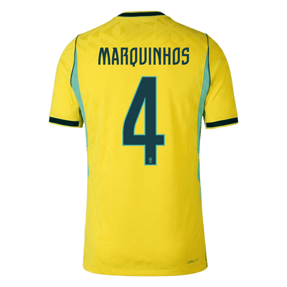 MARQUINHOS #4 Brésil Domicile Maillot - Coupe du Monde 2026 Jaune Joueur