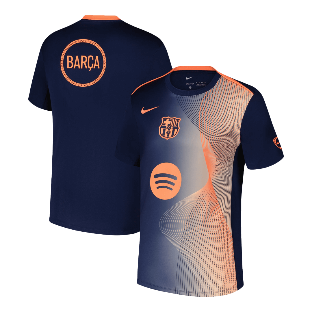 Barcelona Pre-Match Thuisshirt 2025/26 Oranje en Zwart Grote Maat