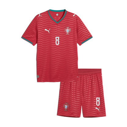 Kids B. FERNANDES #8 Portugal Domicile Maillot Kit - Coupe du Monde 2026 Rouge - Super