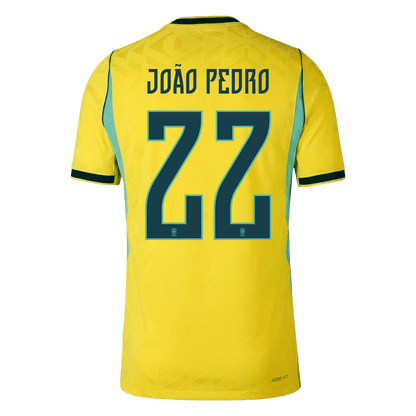 JOÃO PEDRO #22 Brésil Domicile Maillot - Coupe du Monde 2026 Jaune Joueur