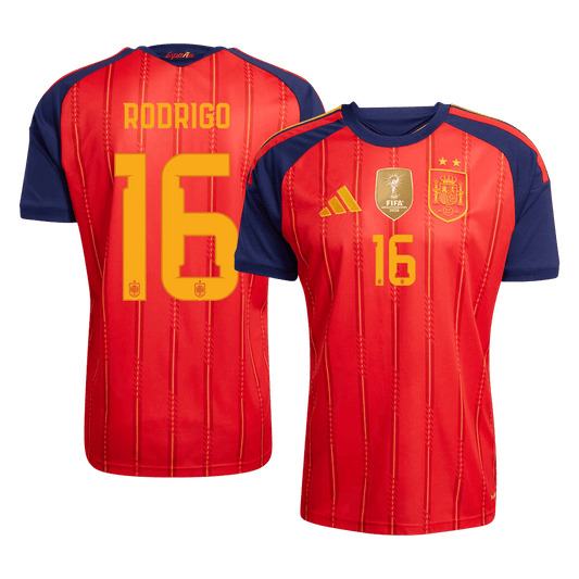 RODRIGO #16 Espagne Domicile Maillot 2 Stars - Champion Edition - Coupe du Monde 2026 Rouge