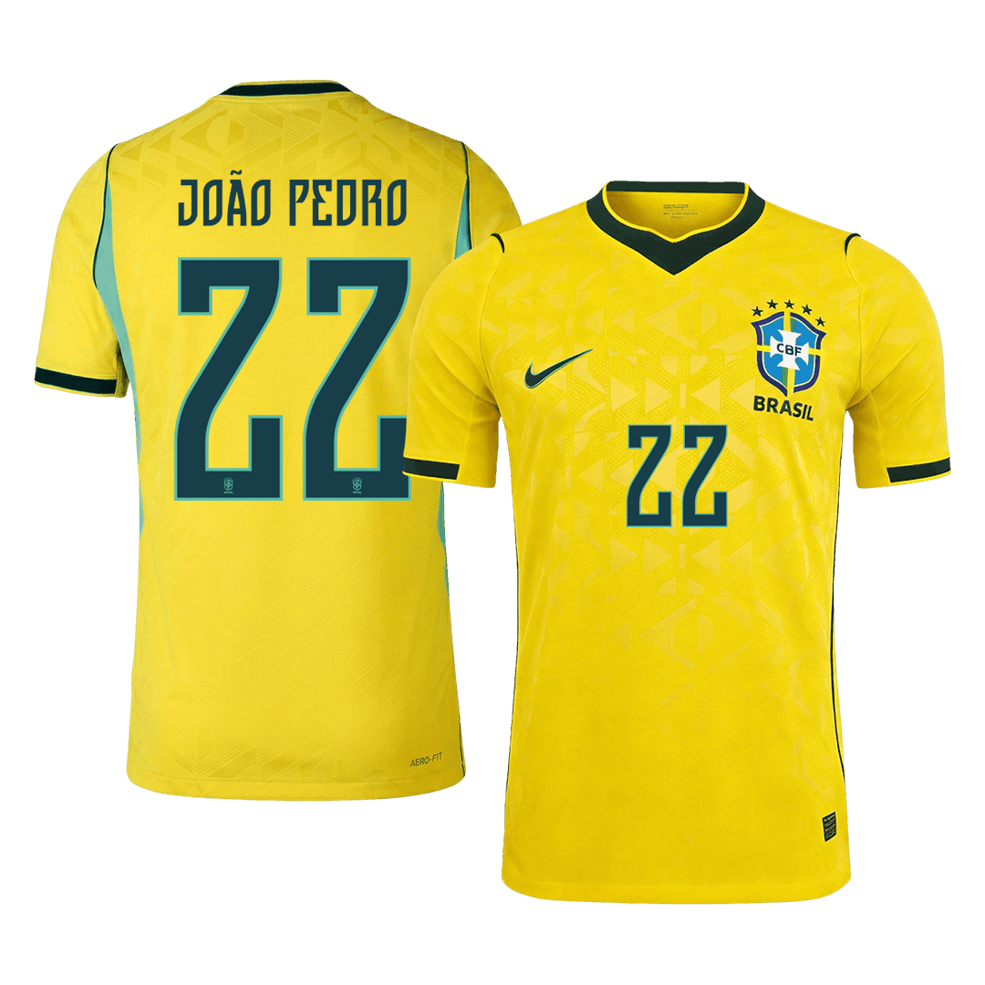 JOÃO PEDRO #22 Brésil Domicile Maillot - Coupe du Monde 2026 Jaune Joueur