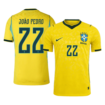 JOÃO PEDRO #22 Brésil Domicile Maillot - Coupe du Monde 2026 Jaune Joueur