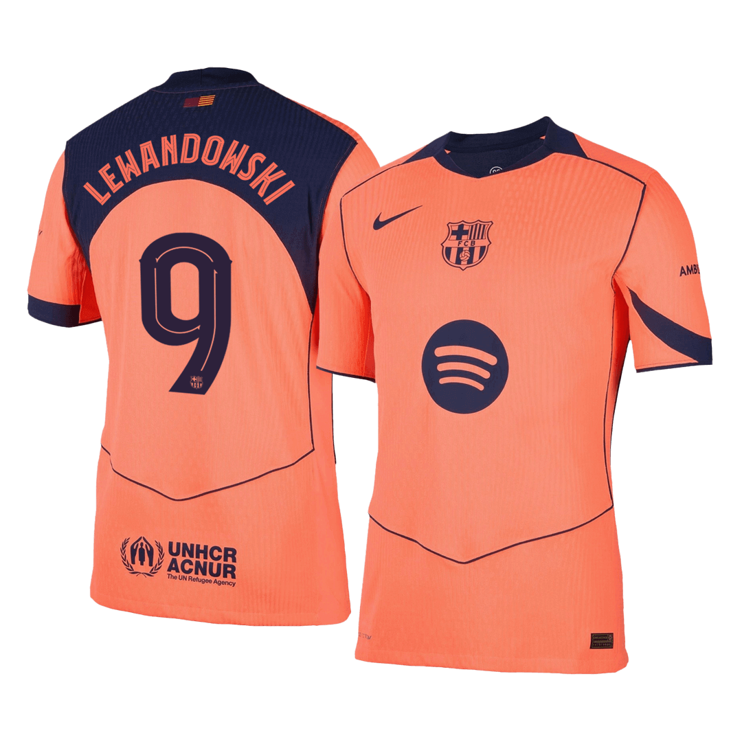 LEWANDOWSKI #9 Barcelona Derde Shirt 2025/26 Oranje Authentiek - UCL