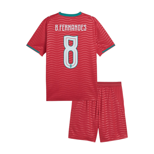 Kids B. FERNANDES #8 Portugal Domicile Maillot Kit - Coupe du Monde 2026 Rouge - Super