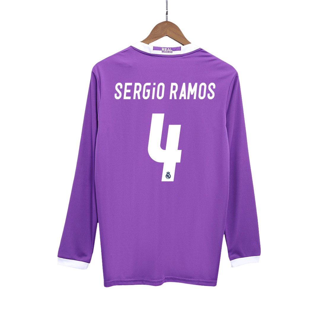 SERGIO RAMOS #4 Retro Real Madrid Uit Thuisshirt Lange Mouwen 2016/17