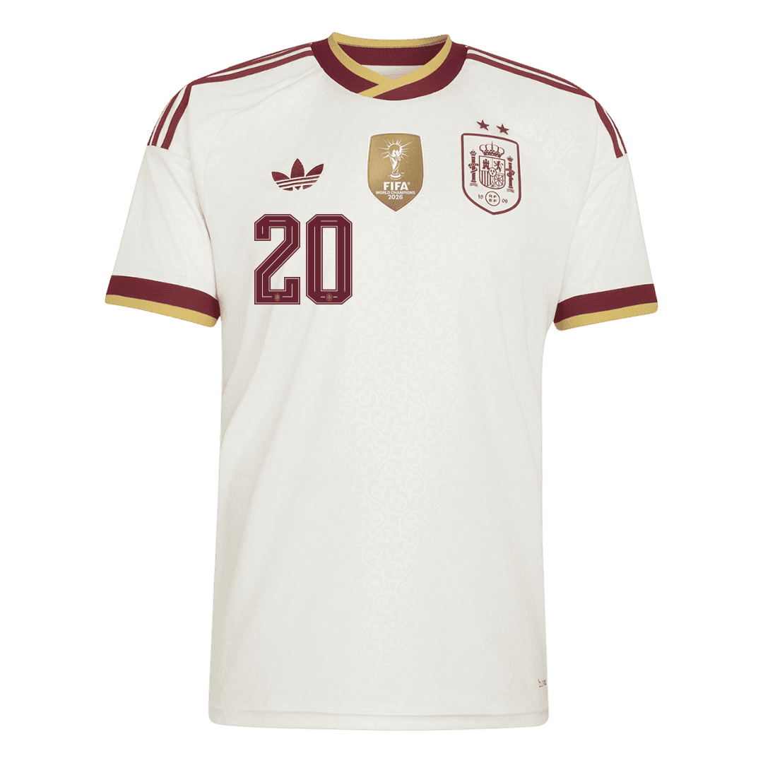 PEDRI #20 Espagne Extérieur Maillot 2 Stars - Champion Edition - Coupe du Monde 2026 Blanc