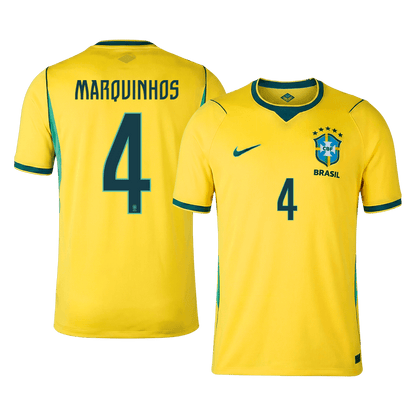 MARQUINHOS #4 Brésil Domicile Maillot - Coupe du Monde 2026 Jaune
