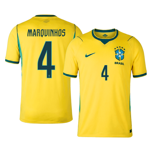 MARQUINHOS #4 Brésil Domicile Maillot - Coupe du Monde 2026 Jaune