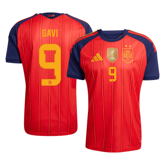 GAVI #9 Espagne Domicile Maillot 2 Stars - Champion Edition - Coupe du Monde 2026 Rouge