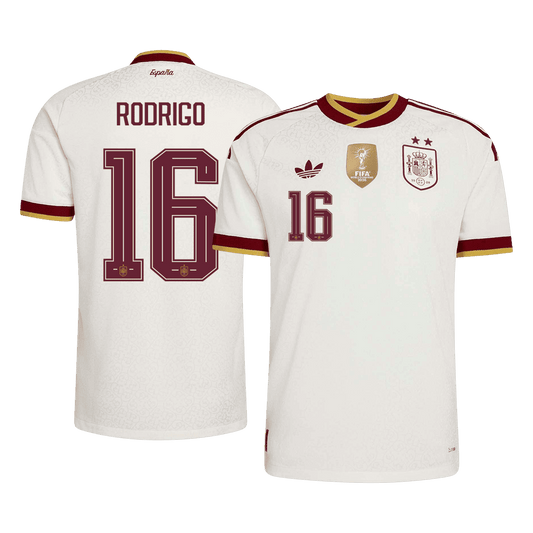 RODRIGO #16 Espagne Extérieur Maillot 2 Stars - Champion Edition - Coupe du Monde 2026 Blanc Joueur