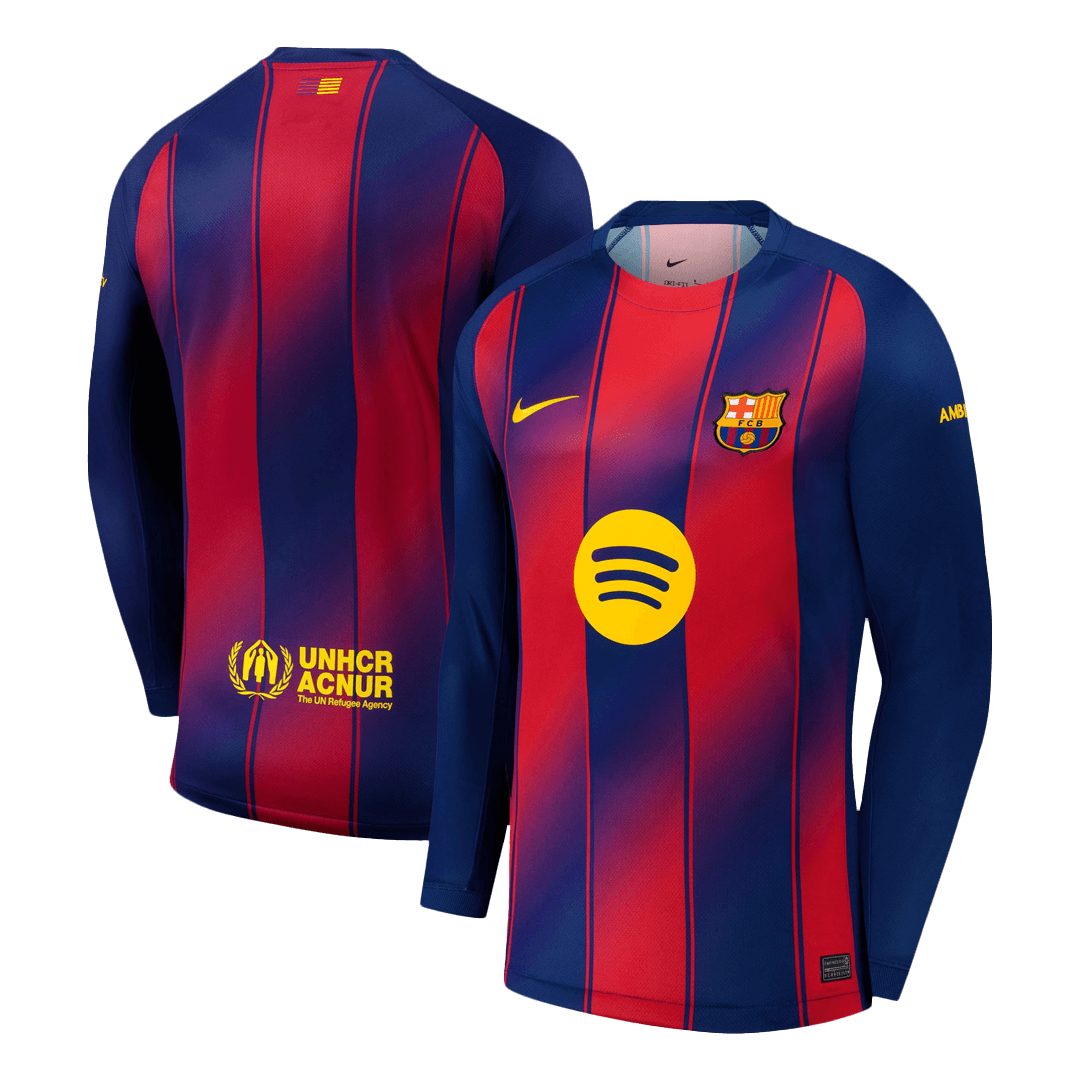 Barcelone Domicile Maillot Manches Longues 2025/26 Rouge et Bleu Grande Taille