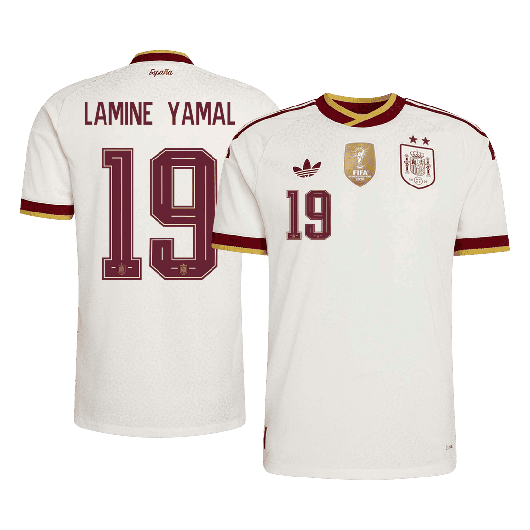 LAMINE YAMAL #19 Espagne Extérieur Maillot 2 Stars - Champion Edition - Coupe du Monde 2026 Blanc Joueur