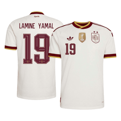 LAMINE YAMAL #19 Espagne Extérieur Maillot 2 Stars - Champion Edition - Coupe du Monde 2026 Blanc Joueur