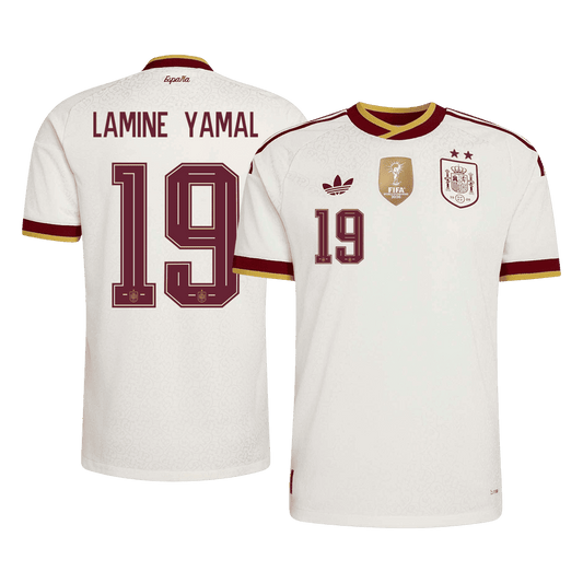 LAMINE YAMAL #19 Espagne Extérieur Maillot 2 Stars - Champion Edition - Coupe du Monde 2026 Blanc Joueur