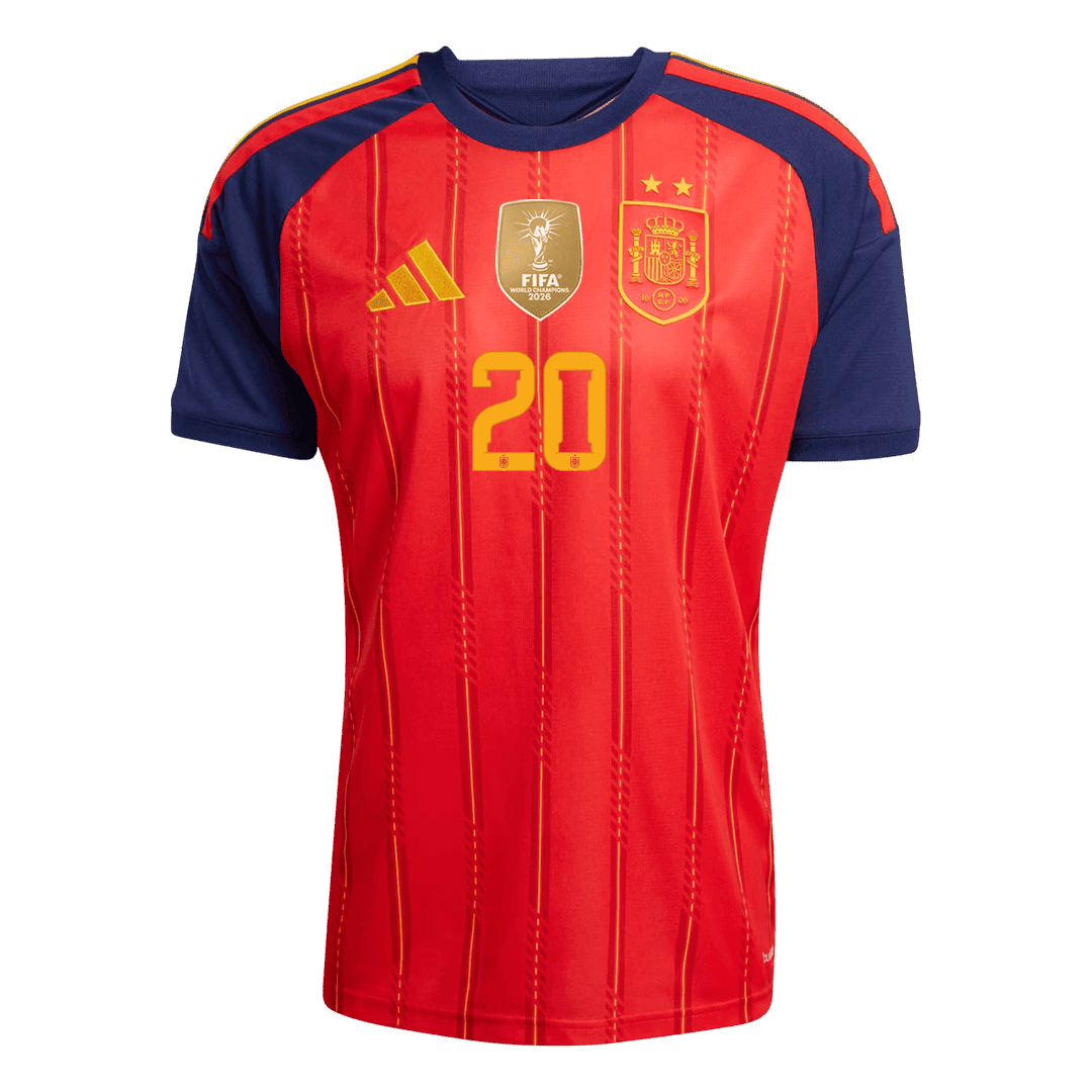 PEDRI #20 Espagne Domicile Maillot 2 Stars - Champion Edition - Coupe du Monde 2026 Rouge