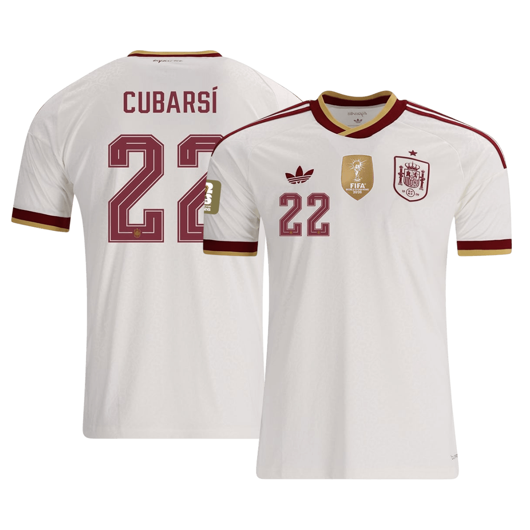 CUBARSÍ #22 Espagne Extérieur Maillot Champion Edition - Coupe du Monde 2026 Blanc Joueur
